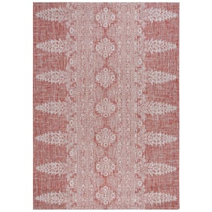 Courtyard Rust/Gray 8 ft. x 11 ft. Distressed Geometric Floral Indoor/Outdoor Area Rug