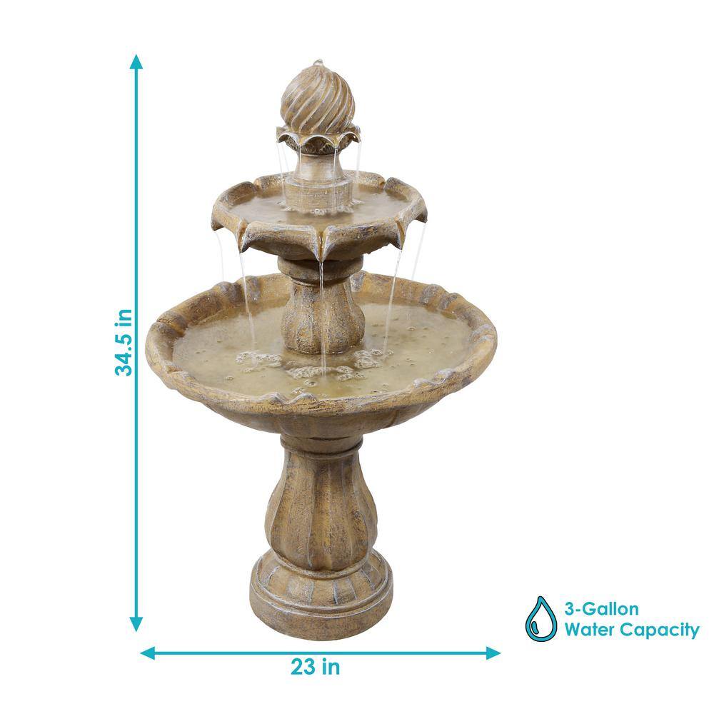 Earth Finish Solar Powered 2-Tier Resin Garden Fountain