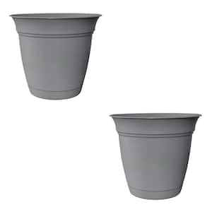 HC Companies 6 in. Gray Plastic Eclipse Planter with Attached Saucer (2-Pack)