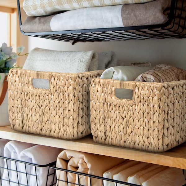 Leif Rustic Minimalist Hand-Woven Hyacinth Nesting Baskets with Handles, Natural (Set of 2)