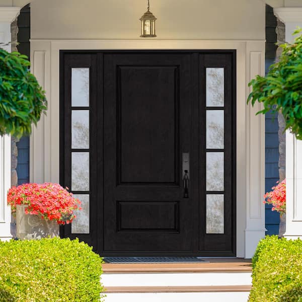 Regency 68 in. x 80 in. 2Panel 3/4-Squaretop LHIS Onyx Stain Fiberglass Prehung Front Door with w/4Lite Dbl 14in.SL
