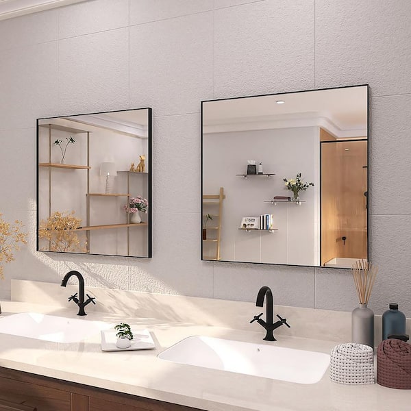30 in. W x 30 in. H Rectangular Framed Wall Bathroom Vanity Mirror in Matte Black
