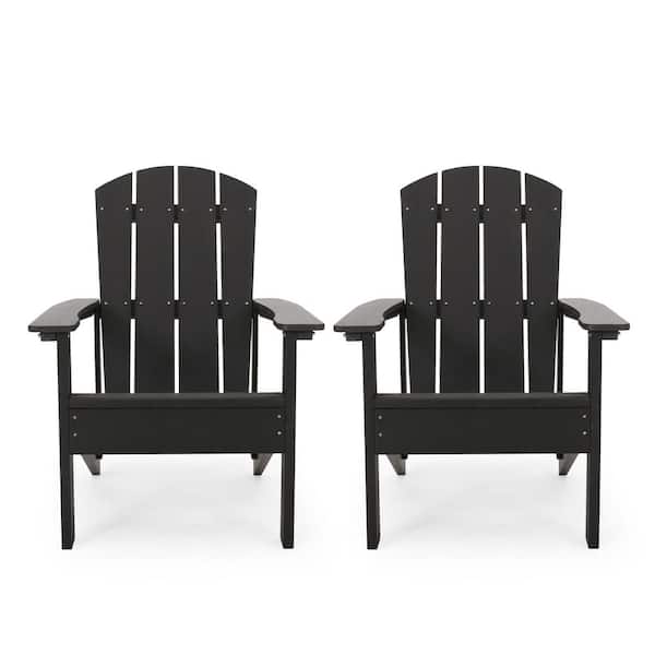 Noble House Giulietta Black Wood Outdoor Patio Adirondack Chair (2-Pack)