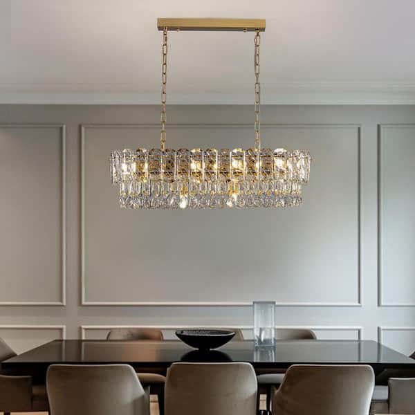 ANTOINE 31.5 in. Modern 10-Light Brass Gold Crystal Chandelier
