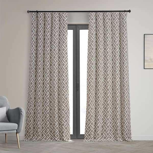 Exclusive Fabrics & Furnishings Martinique Taupe Beige Printed Cotton Blackout Curtain - 50 in. W x 96 in. L (1 Panel)