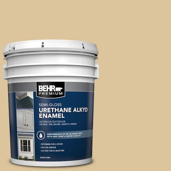 BEHR PREMIUM 5 gal. #S310-3 Natural Twine Urethane Alkyd Semi-Gloss Enamel Interior/Exterior Paint