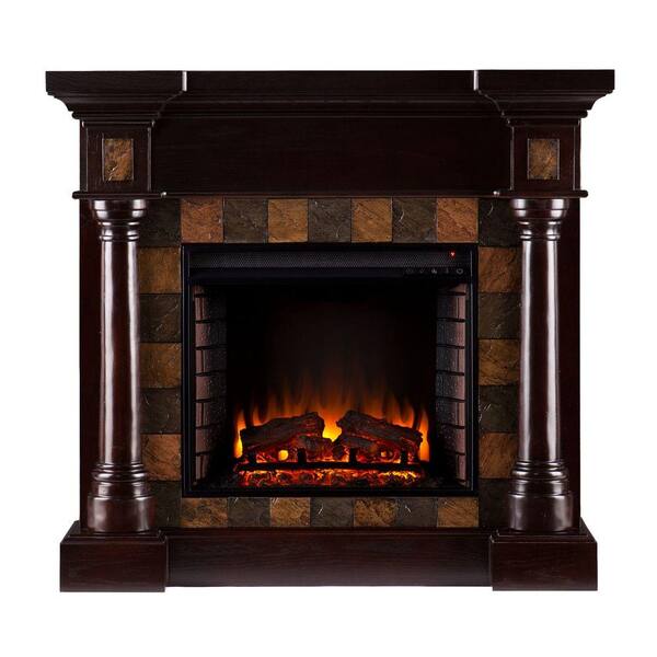 Southern Enterprises Carrington 45 in. Convertible Electric Fireplace in Espresso with Earthtone Slate