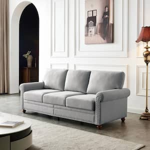82.68 in. Flared Arm Fabric Rectangle Sofa in Gray with Removable Storage Boxes and Cushion Covers