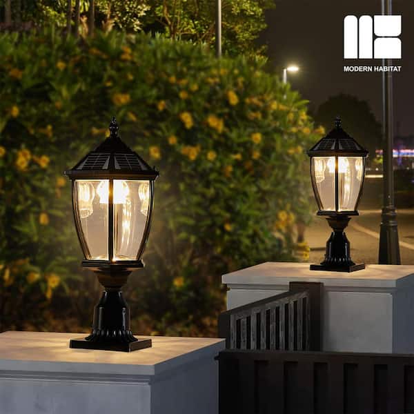Solar Post Lamp Lights, Dusk To Dawn Post Light With Pier Mount Base Outdoor Waterproof Solar Motion Sensor Lights Garden Yard Landscape Pole Pillar