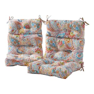 22 in. x 44 in. Outdoor High Back Dining Chair Cushion in Jamboree Paisley (2-Pack)