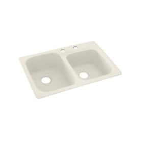 Dual-Mount Solid Surface 33 in. x 22 in. 2-Hole 55/45 Double Bowl Kitchen Sink in Glacier