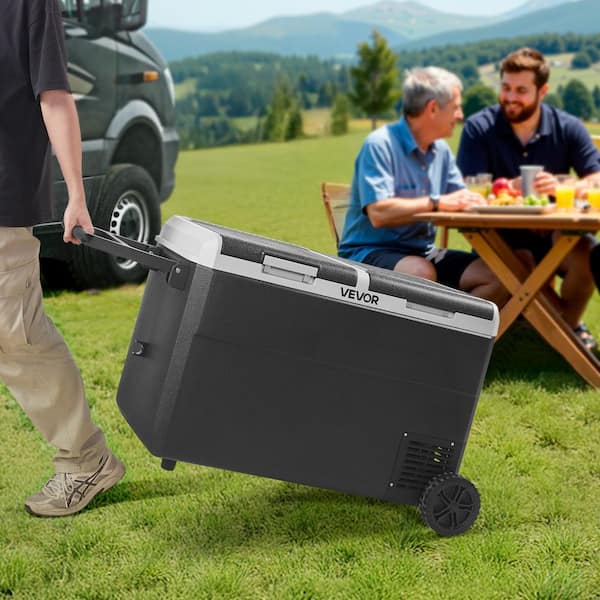 12V Car Refrigerator 95L/100.4 qt. Dual Zone Portable Cooler w/ Wheels Handle -4F–68°F 12/24V Compressor Freezer Outdoor