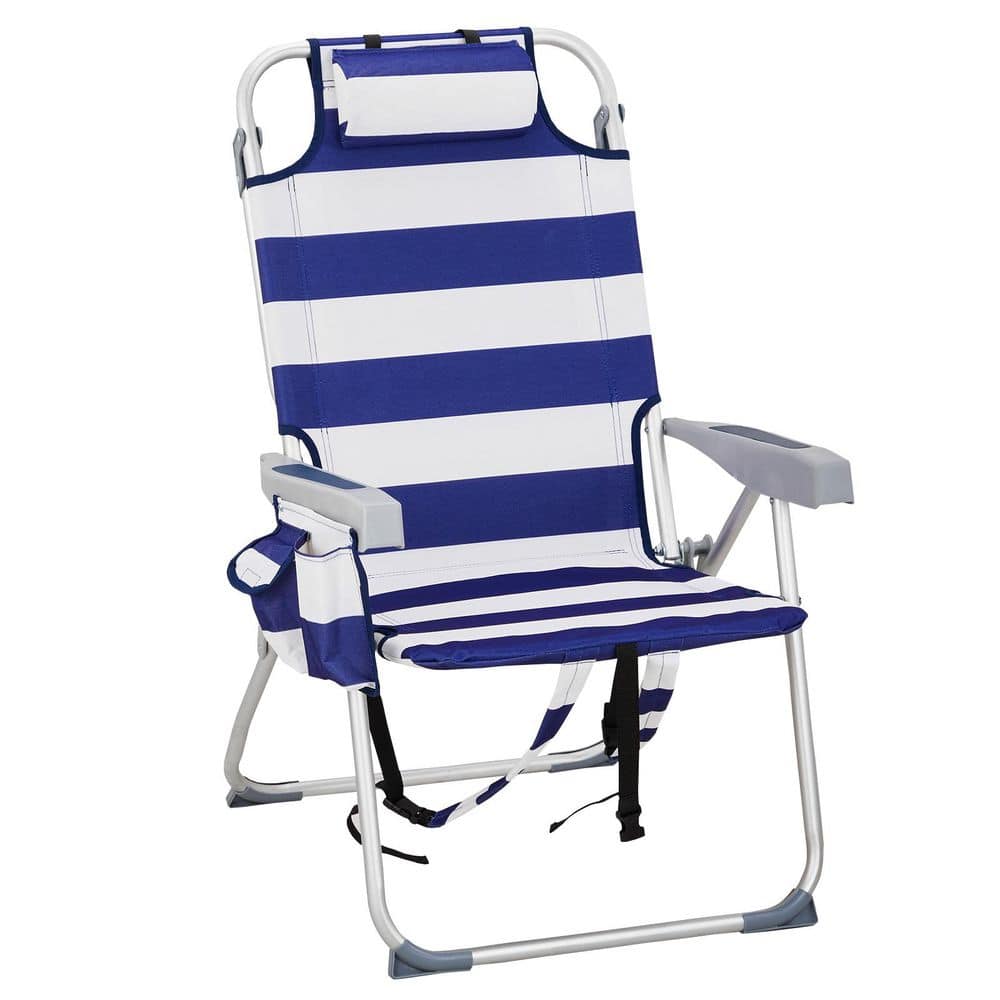 Karl home Blue and White Aluminum Folding Backpack Beach Chair