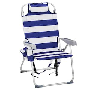 Blue and White Aluminum Folding Backpack Beach Chair