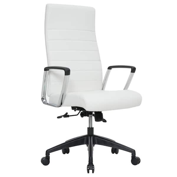 Leisuremod Hilton Modern High Back Adjustable Height Leather Conference Office Chair with Tilt and 360° Swivel in White