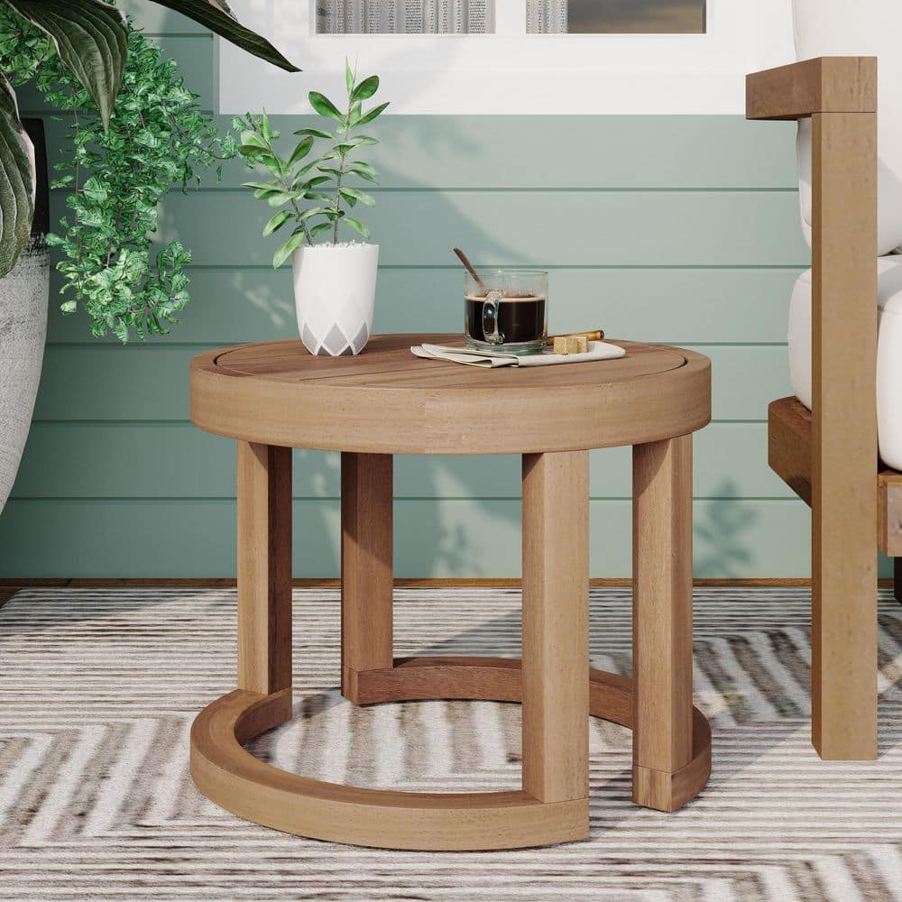 18 in. ch Acacia Wood Outdoor Patio Side Table, Round Solid Side Table for 