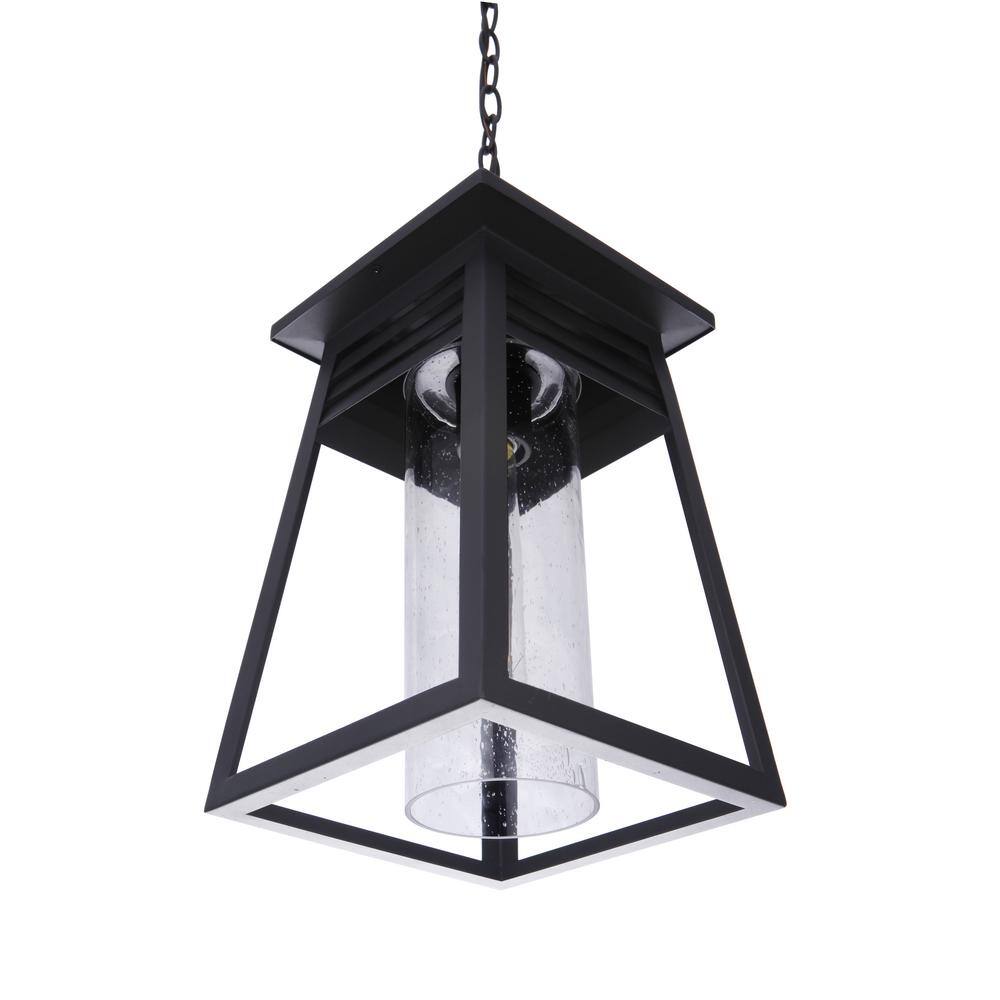 Becca Matte Black 10" Outdoor Pendant with Clear Seeded Glass