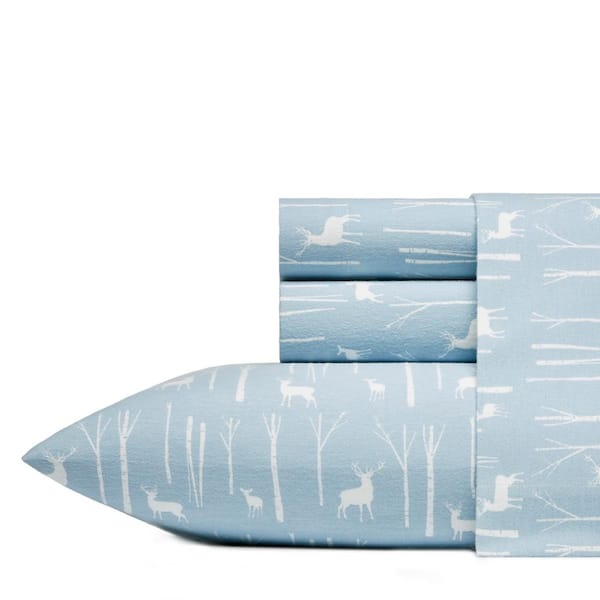 Eddie Bauer Birch Forest 4-Piece Blue Graphic Flannel King Sheet Set