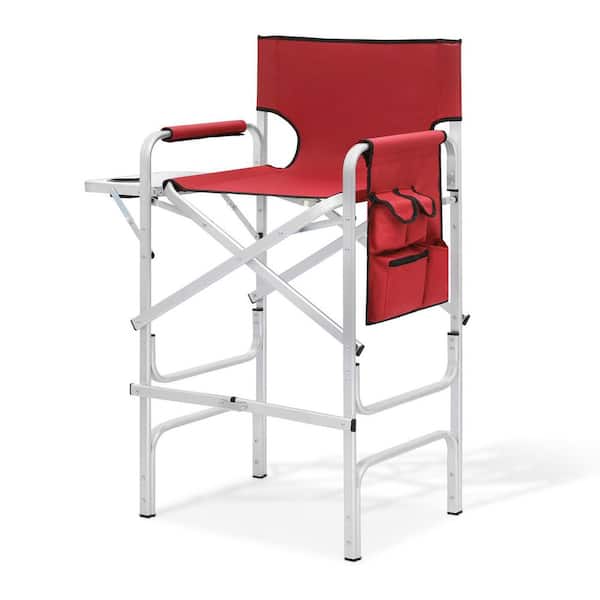 Red Aluminum Foldable Tall Camping/Fishing Chair with Cup Holder Tray and Storage Pocket (23.5 in. W x 44.5 in. H)