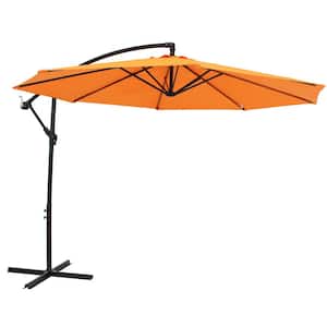 9.5 ft. Steel Cantilever Offset Outdoor Patio Umbrella with Crank in Tangerine