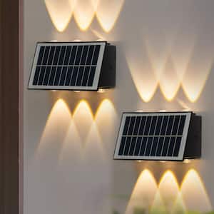 5.5 in. Black Dusk to Dawn LED Solar Outdoor Wall Lantern Sconce with Adjustable Brightness(2-Pack)