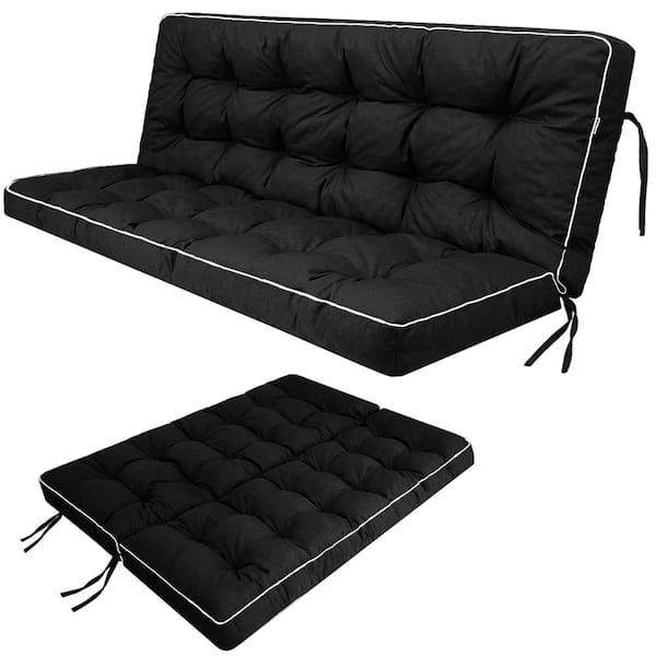 YLLN 70.8 x 40 in. Outdoor Swing Cushions, Porch Swing Cushion Replacement with Backrest, Waterproof Swing Cushion Black