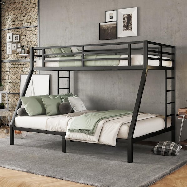 Black Metal Twin XL Over Queen Bunk Bed with Ladder