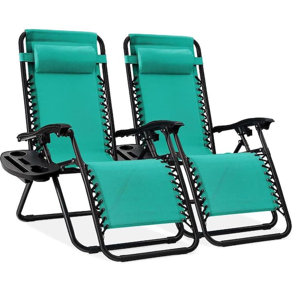 ITOPFOX Mint Adjustable Steel Mesh Zero Gravity Lounge Chair Recliners with Pillows and Cup Holder Trays, Set Of 2