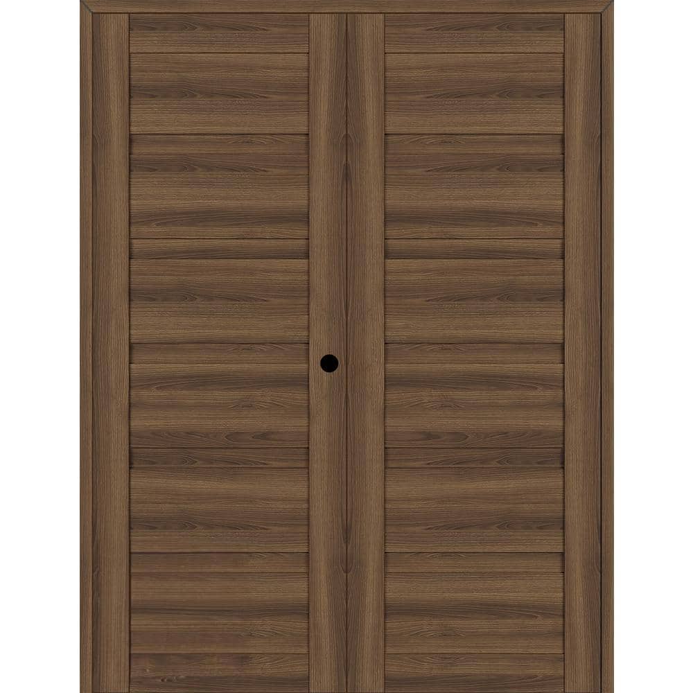 Louver 48 in. x 95.25 in. Left Active Pecan Nutwood Wood Composite Double Prehung Interior Door price history on PriceWatchPro
