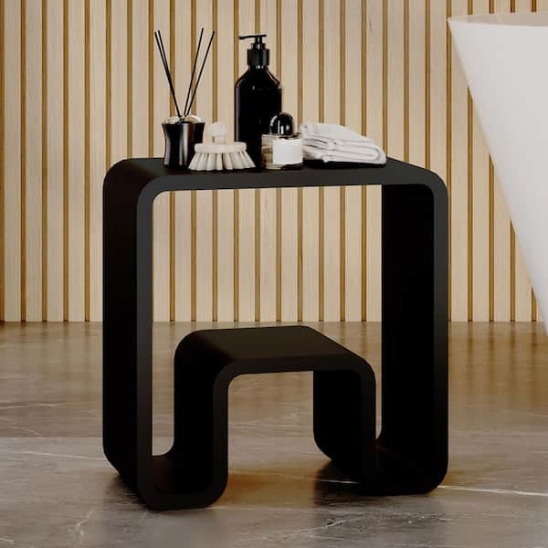 16.5 in W Freestanding Shower Seat in Matte Black, Widened Leg Design Solid Surface Stool