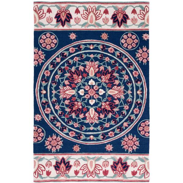 Bellagio 5 ft. x 8 ft. Navy/Ivory Border Medallion Area Rug