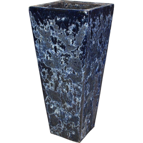 Unbranded 15 in x 35 in. Ceramic Malibu Square Blue Lava Decorative Planter