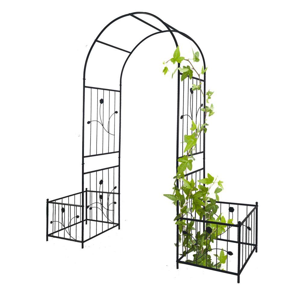 Metal Garden Arch with 2-Plant stands, 86.6 in. Climbing Plants Support, La