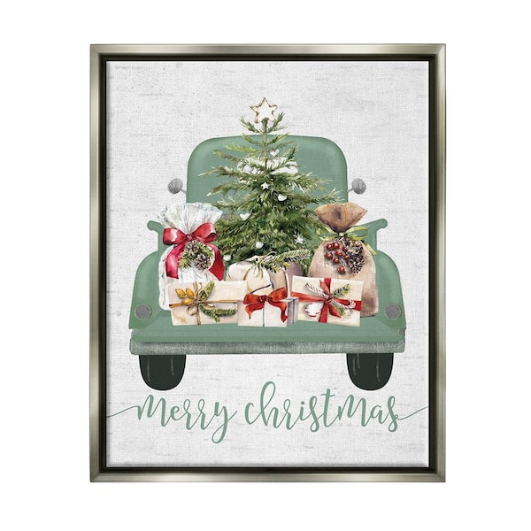 Stupell Industries Merry Christmas Truck by Lettered and Lined 1-Piece Floater Frame Graphic Print Travel Poster Art Print 31 in. x 25 in.