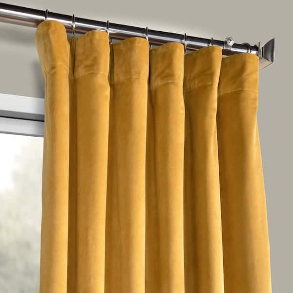 Aztec Gold Velvet Rod Pocket Room Darkening Curtain - 50 in. W x 84 in. L Single Panel Window Velvet Curtain