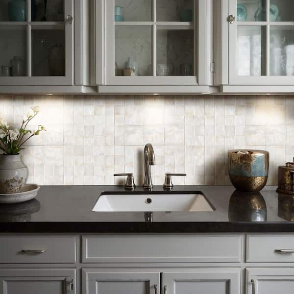 Perry Antique White Glossy Ceramic Square Tile 4 in. x 4 in., Wall (5.4 sq. ft. /Case)