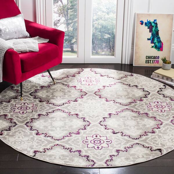 Skyler 7 ft. x 7 ft. Gray/Pink Persian Round Rug