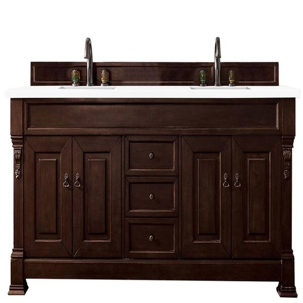 James Martin Vanities Brookfield 72.0 in. W x 23.5 in. D x 34.3 in. H Bathroom Vanity in Burnished Mahogany with White Zeus Quartz Top