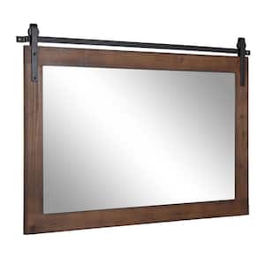 Cates 37.75 in. W x 26.75 in. H Walnut Brown Rectangle Farmhouse Framed Decorative Wall Mirror