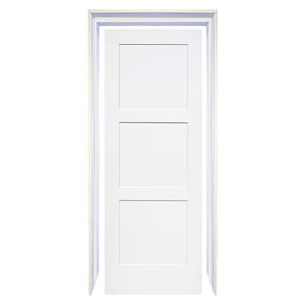 80 in. H x 28 in. W 3-Panel Shaker White Solid Core Wood Slab with Jamb Kit