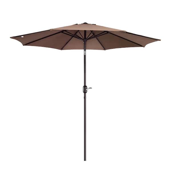Pure Garden 9 ft. Aluminum Market Patio Umbrella with Auto Tilt, Hand Crank Lift in Brown