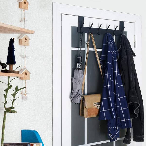 WEBI Over The Door Hook Door Hanger:Over The Door Towel Rack with 6 Coat Hooks for Hanging,Door Coat Hanger Towel Hanger Over,  Black