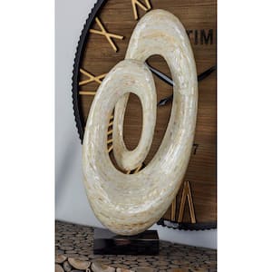 White Mother of Pearl Swirl Abstract Sculpture with Black Base