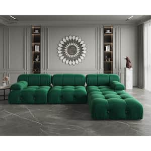 103.95 in. W Square Arm Velvet Rectangle 3-Seater Free Combination Sofa in Green
