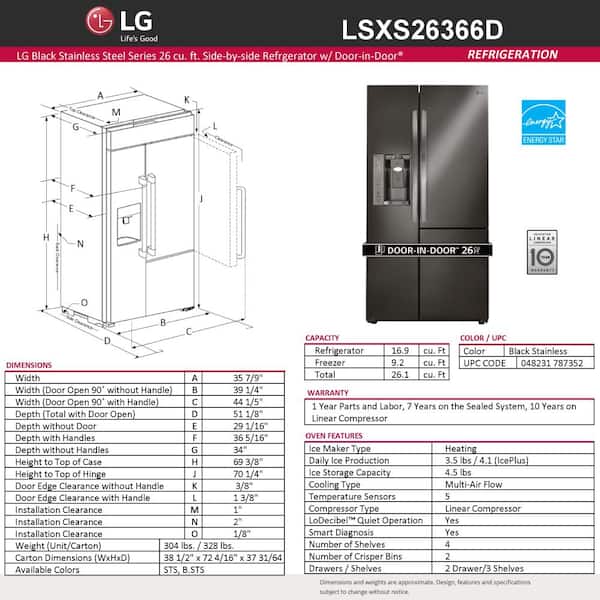 LG 26.1 cu. ft. Side by Side Refrigerator with ColdSaver and Door