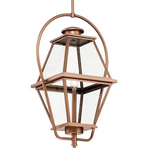 Bradshaw 25.62 in 1-Light Antique Copper Clear Glass Transitional Outdoor Hanging Lantern