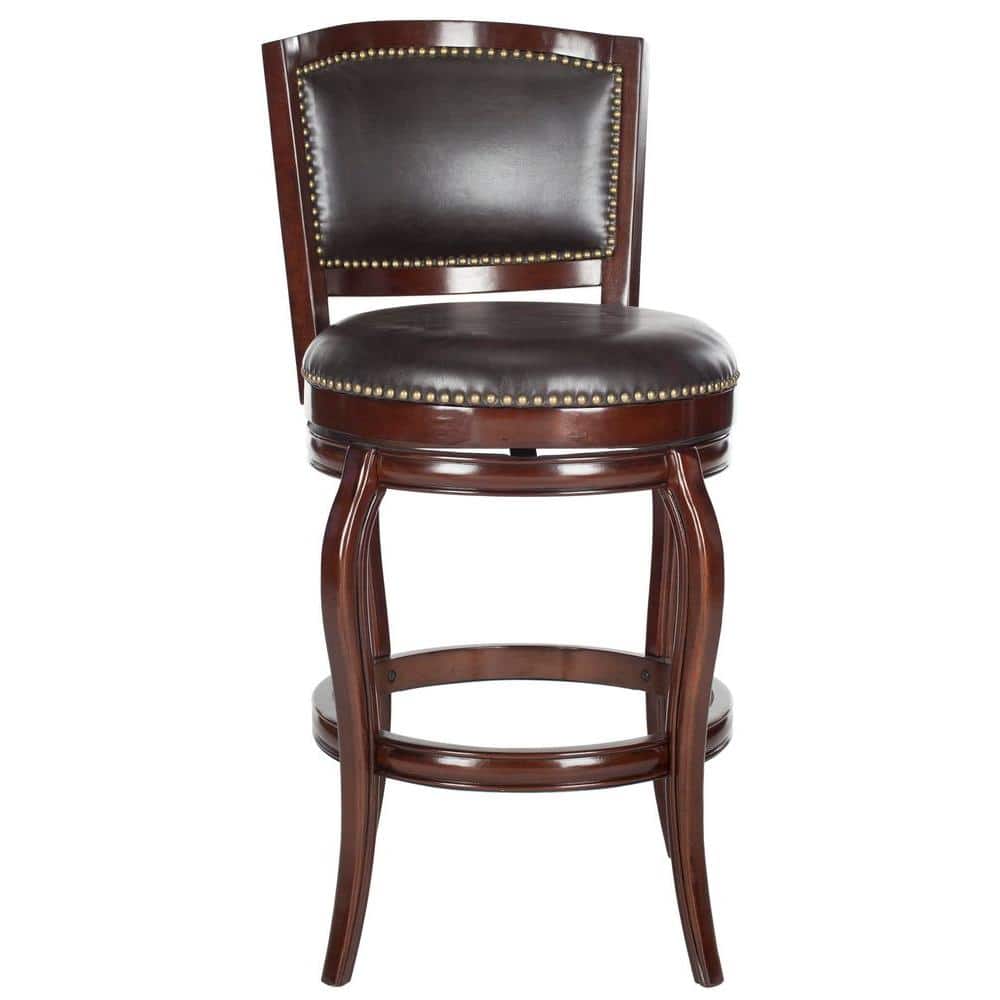 Transitional Sierra Brown Swivel Bar Stool with Bronze Nailhead Trim