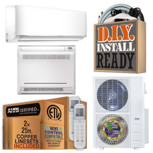 27000 BTU 2.25 Ton Dual Mini Console/Wall Mount Ductless Mini Split Air Conditioner with Heat Pump 220-Volt