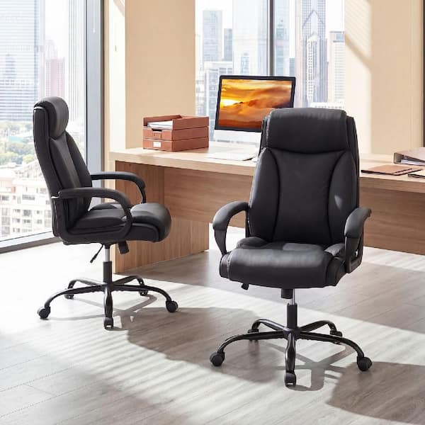 Costway Black 400 lbs. Big and Tall Leather Office Chair