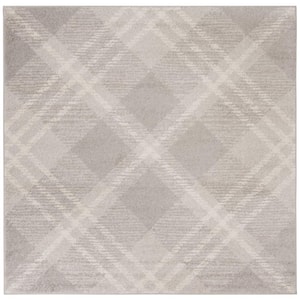 Adirondack Light Gray/Ivory 6 ft. x 6 ft. Plaid Abstract Square Area Rug
